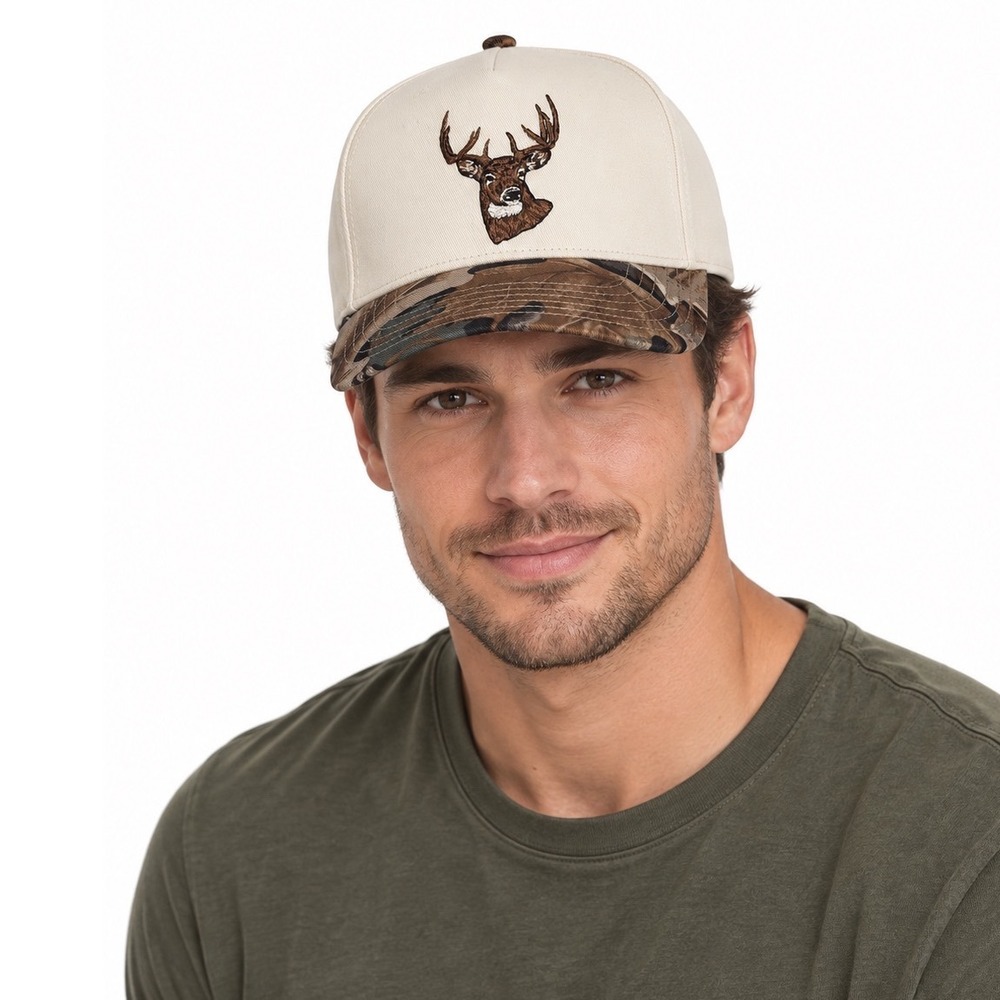 Realtree Center Stage Mens Deer Embroidered Snapback Hat Camo Cream NEW 110-83